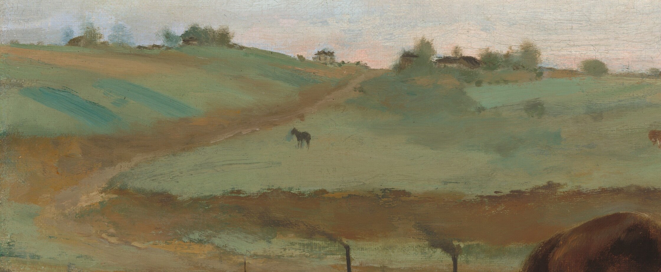 The soft, blended brushstrokes create a sense of depth and gentle undulation, typical of Impressionist landscapes.