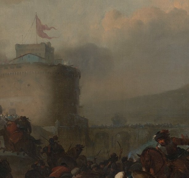 The first thing you see is the commander, rallying his men.