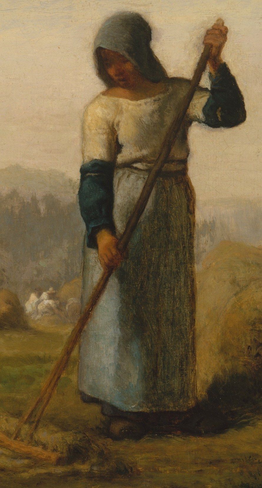 The diagonal is the painting's structural spine , it divides the composition and becomes a symbol of the peasant's inseparable bond with her tool.