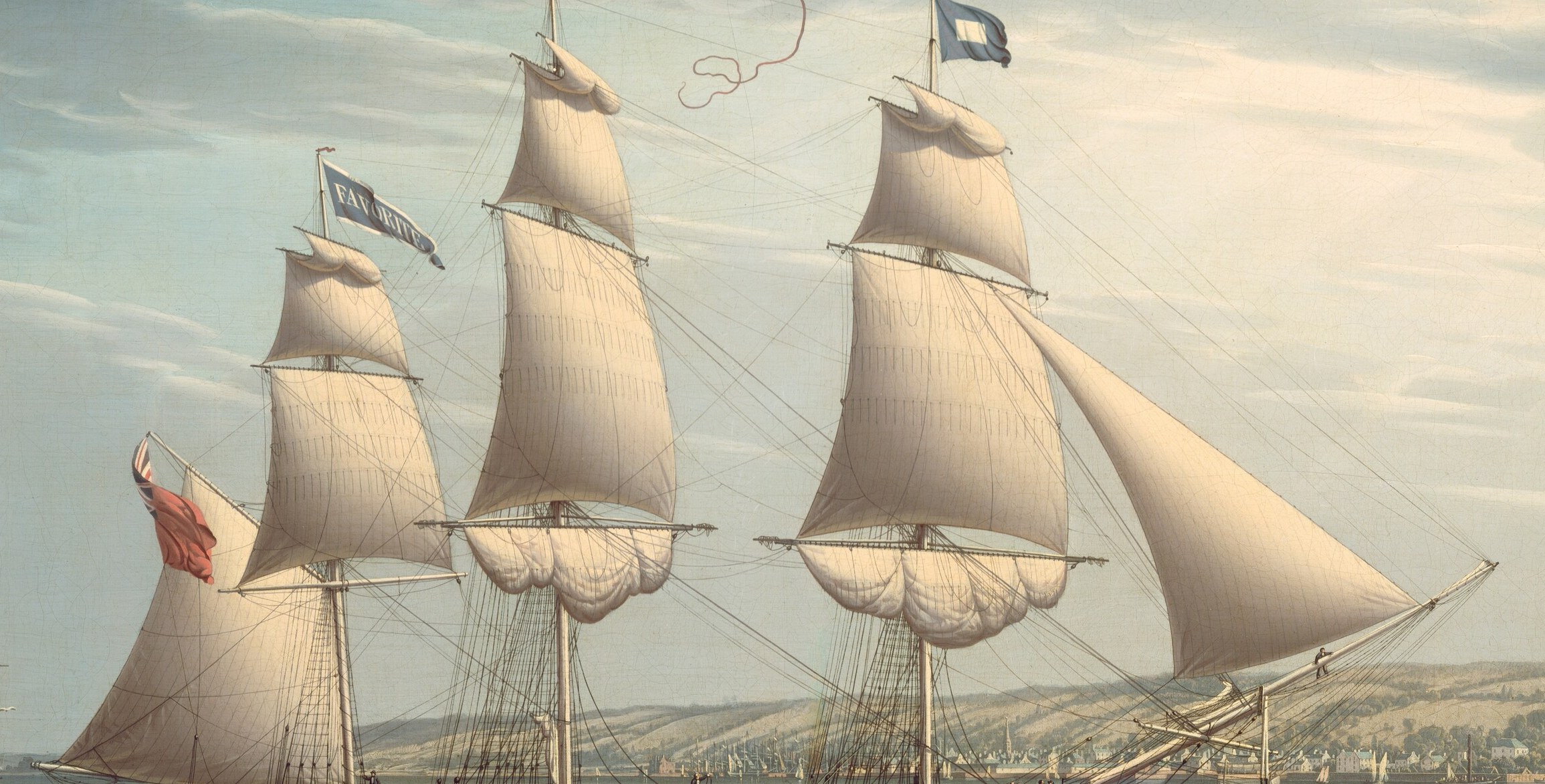 It shows the brig 'Favorite' making a turn.