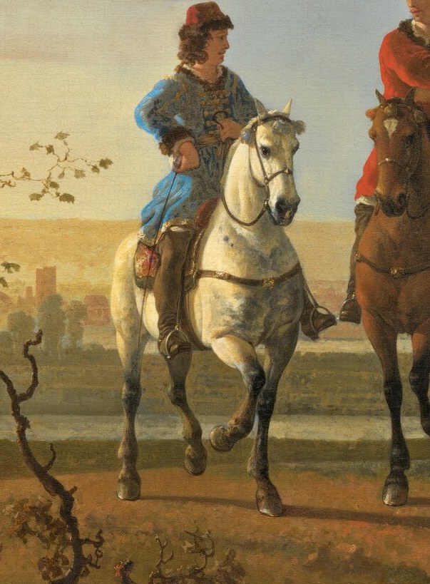 The younger rider, looking towards the viewer, adds a sense of immediacy and connection.