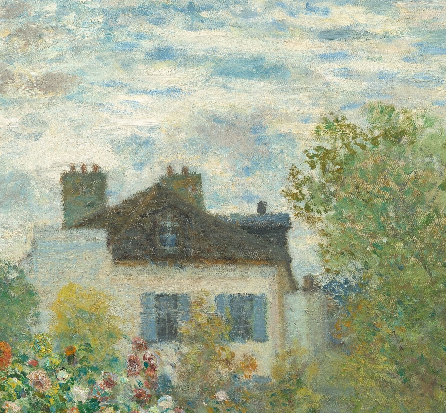 His house stands calmly behind the color.