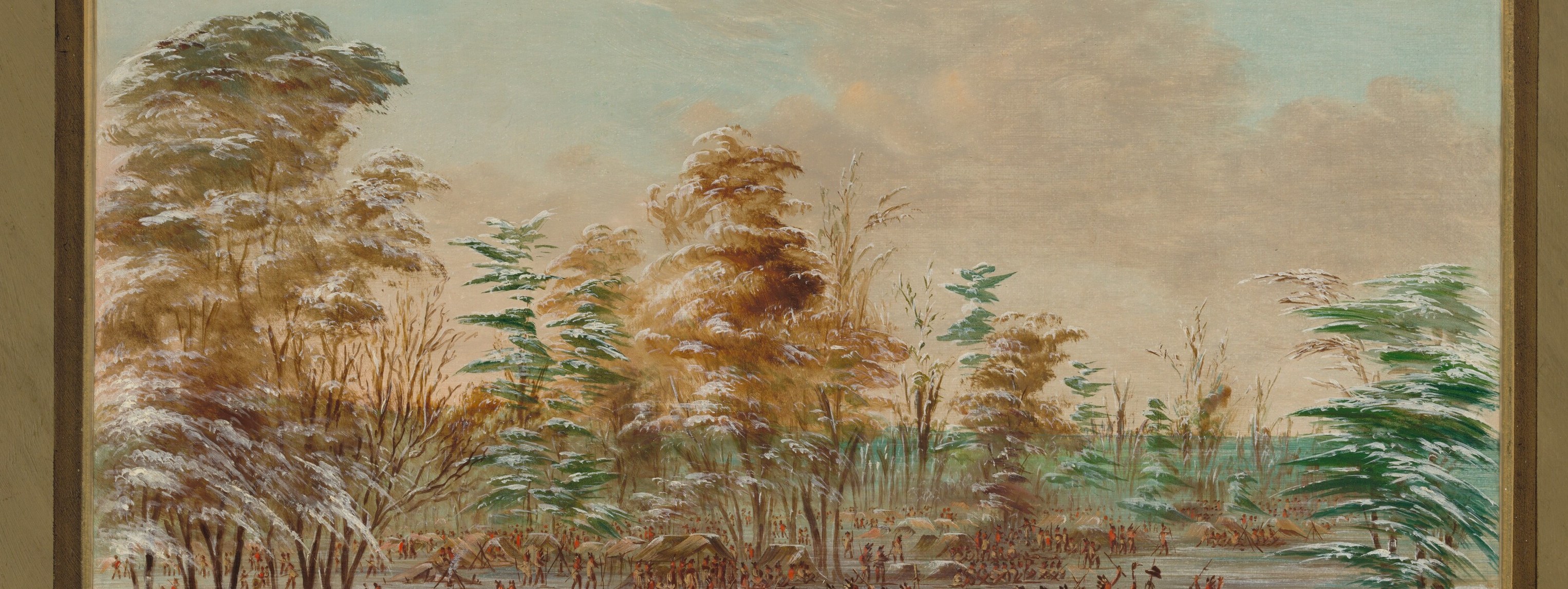 The heavy snow emphasizes the winter setting and the challenging conditions of the encounter.