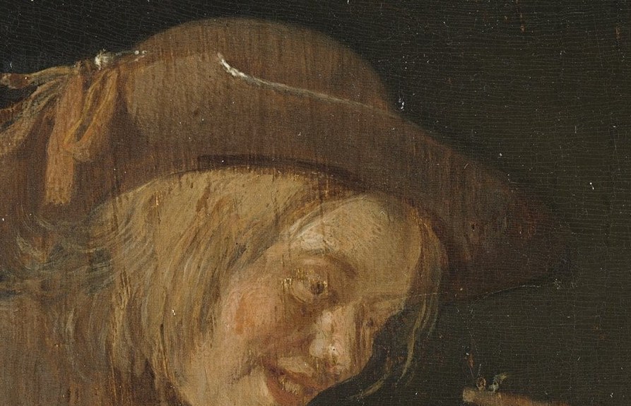 The style of the hat provides clues about the period and social context.