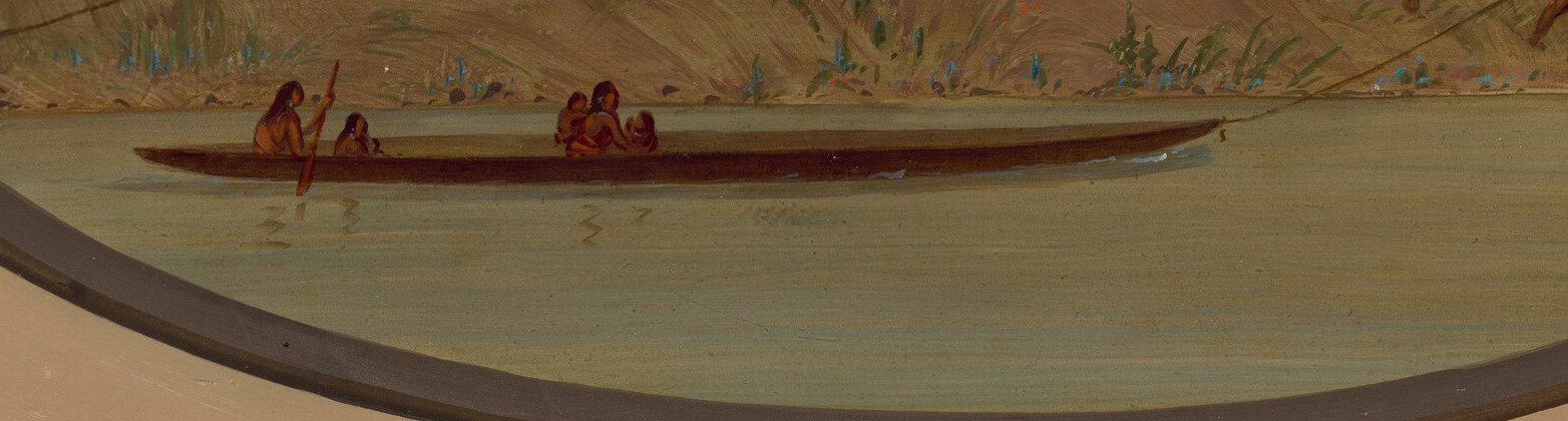 Here, Lengua people ascend the rapids of the Rio Uruguay.