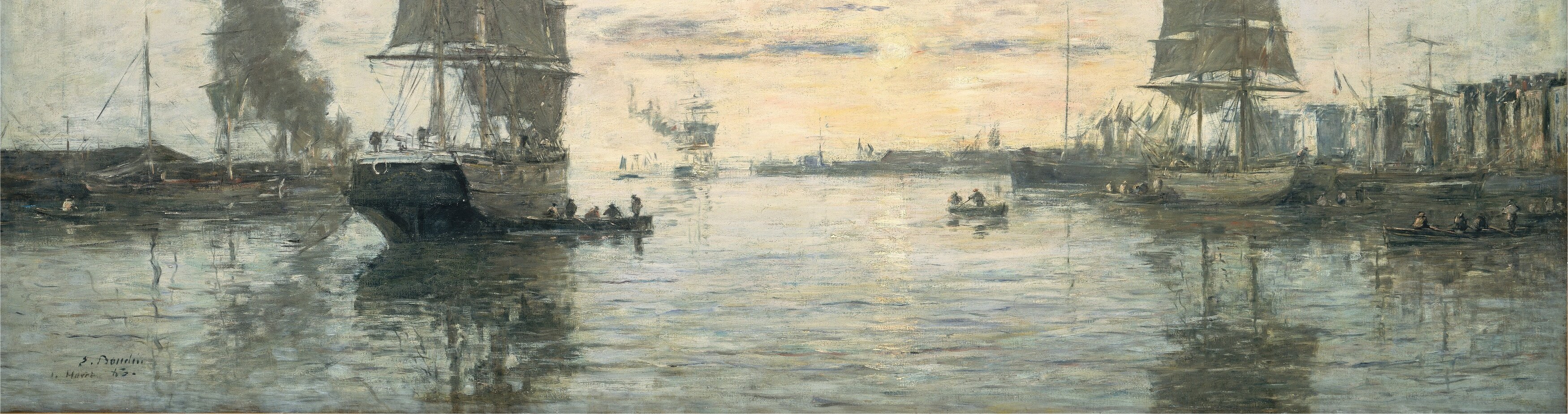 Boudin paints the water as a second sky beneath the hulls.
