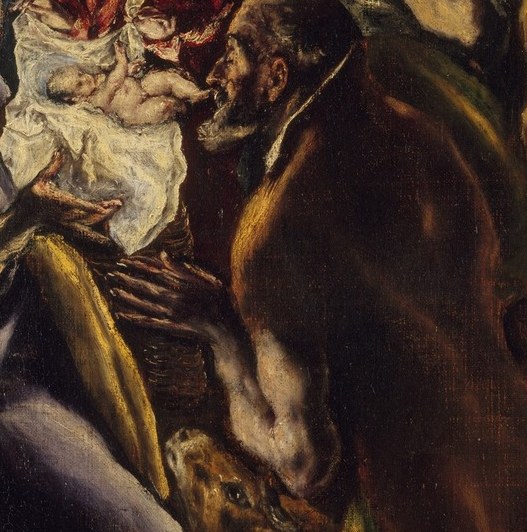 Theological and compositional center , the infant body is the only light source in a nocturnal scene, a daring inversion El Greco returned to obsessively in his final decade.