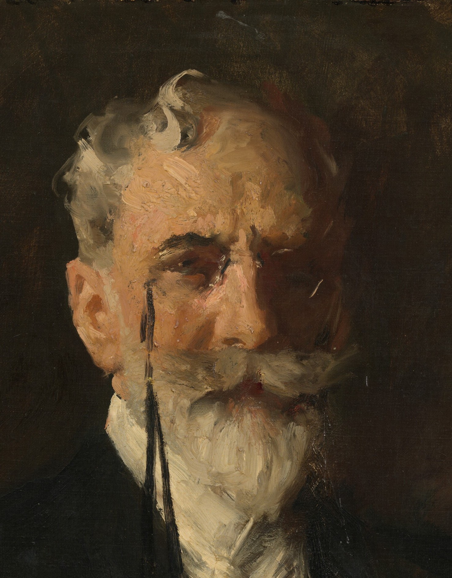 The primary dramatic subject , Chase at 66 facing the viewer with gravity and self-assurance, a final self-accounting painted the year before his death