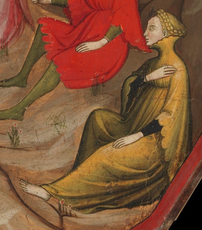 Seated in gold, she is the judge who will decide the winner.