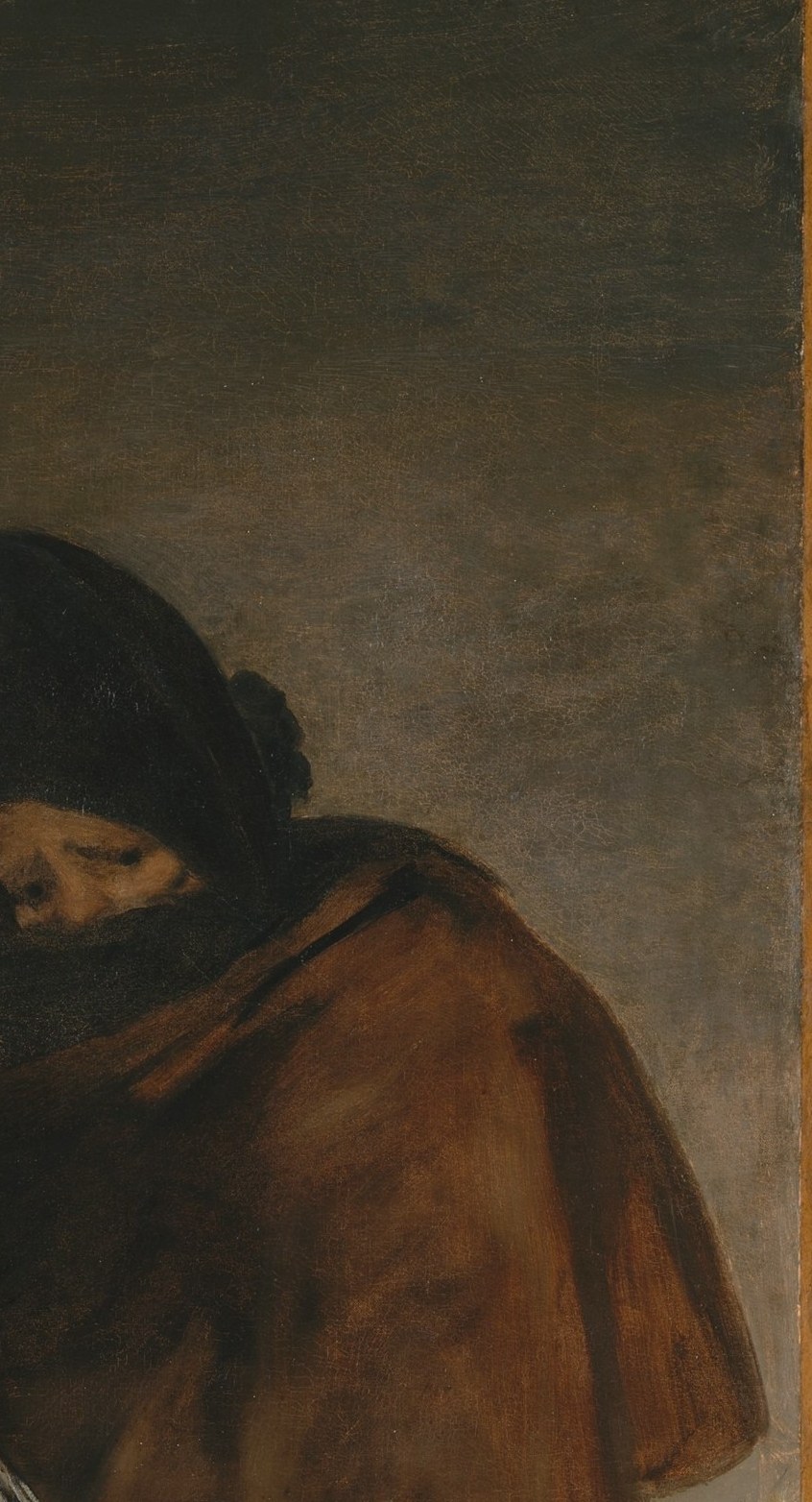 Two men watch from the dark. Goya gives them no faces.