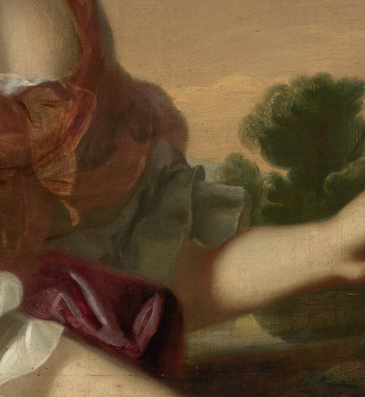 The rich, textured fabric of her gown, with its folds and sheen, showcases Copley's mastery of rendering textiles.