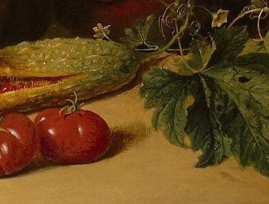 The most forward-reading element for modern viewers; their round forms and bright hue lead the eye out of the frame and ground the composition's base.