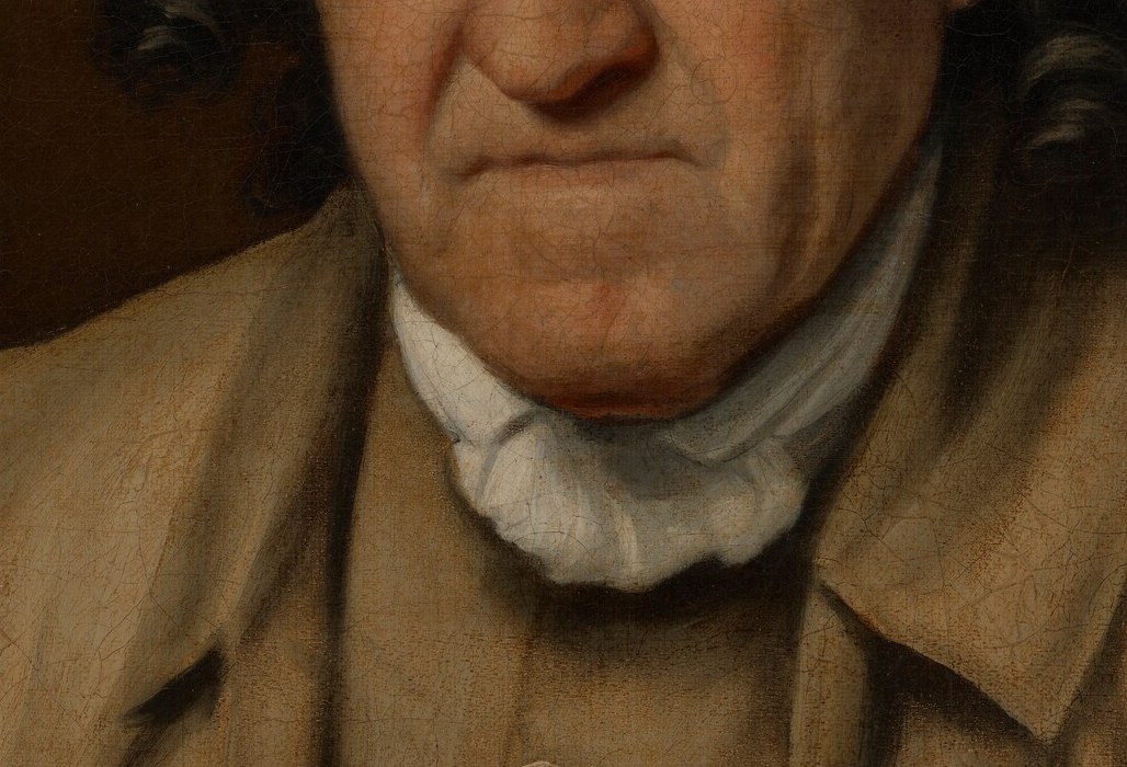 The bright white cravat is the compositional light-anchor of the torso , typical early-Republic gentlemanly dress, signaling civic dignity.