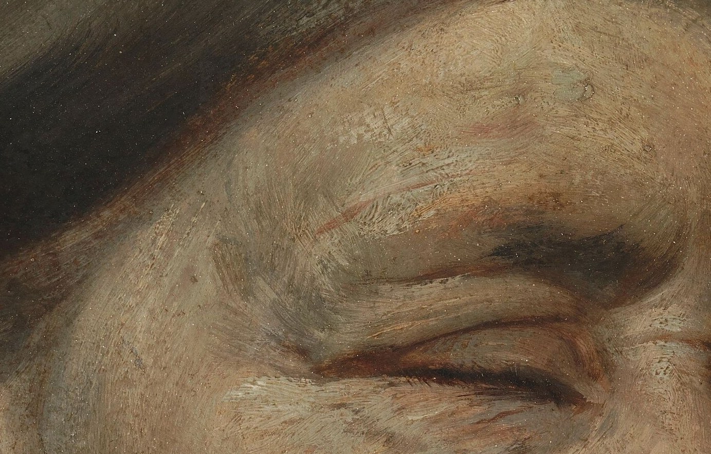 The deep lines on her forehead speak to a life of thought, worry, or perhaps deep concentration.