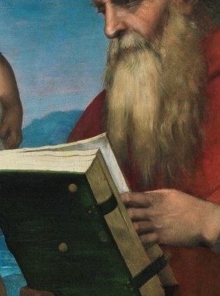 Look closely at the saint in cardinal's robes.
