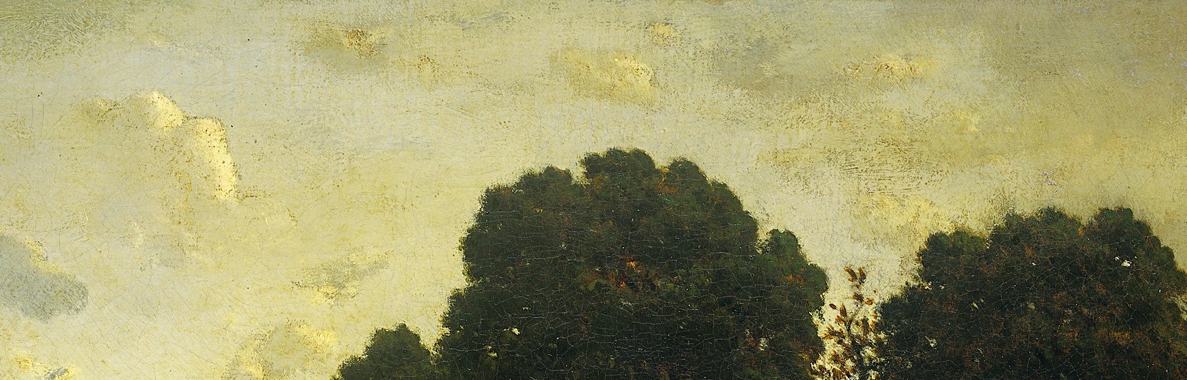 The most technically demanding passage , Rousseau painted individual branches readable against pale light, showing the patient Barbizon observation that separated him from studio landscapists