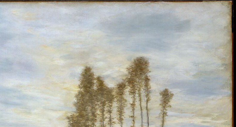Loose, atmospheric cloud-painting that shifts from warm ochre toward cooler grey-blue on the right; the graduated handling shows Martin's tonal control over a wide sky passage.