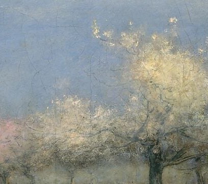 He worked oil paint and crayon together on this canvas.