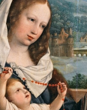 It shows Mary and the Christ Child with Saint John the Baptist.