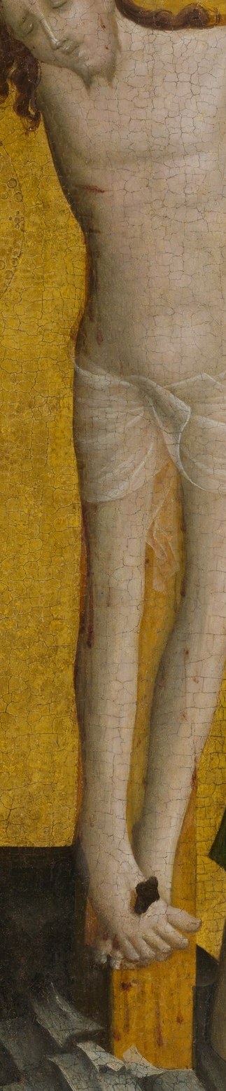 His body shows visible wounds.