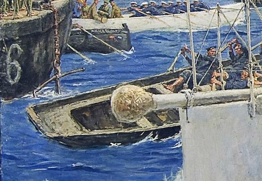 Landing craft move troops to shore.