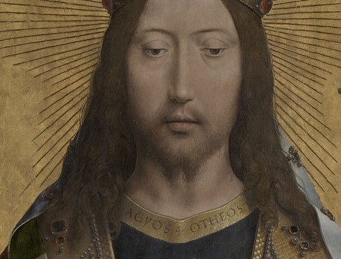 His gaze is direct and serene, conveying divine authority and compassion.