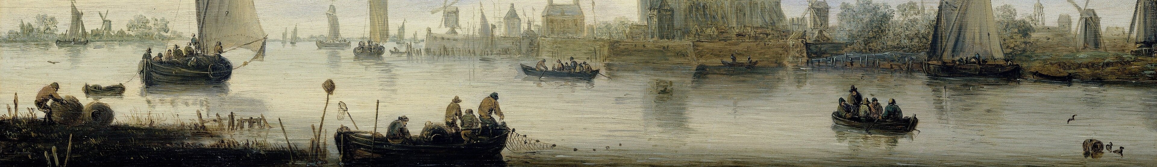 The subtle reflections of the sky and boats create a sense of depth and tranquility.