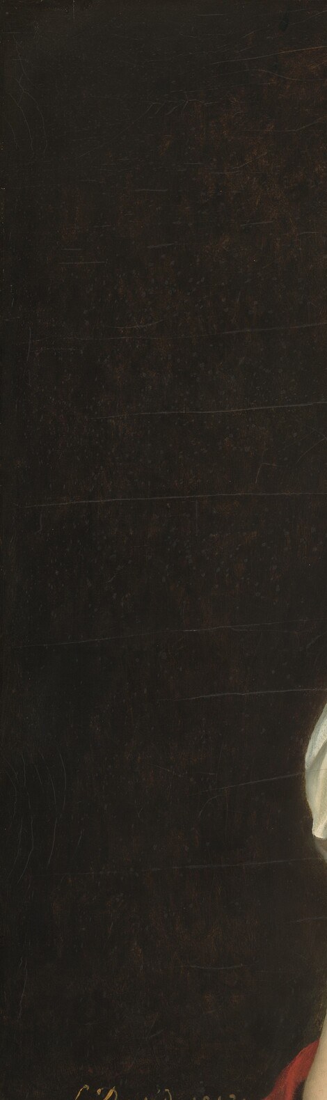 David strips away setting entirely , no drapery, no column, no window. The void forces all meaning onto the sitter's face and dress, a late-career austerity that anticipates 19th-century psychological portraiture.