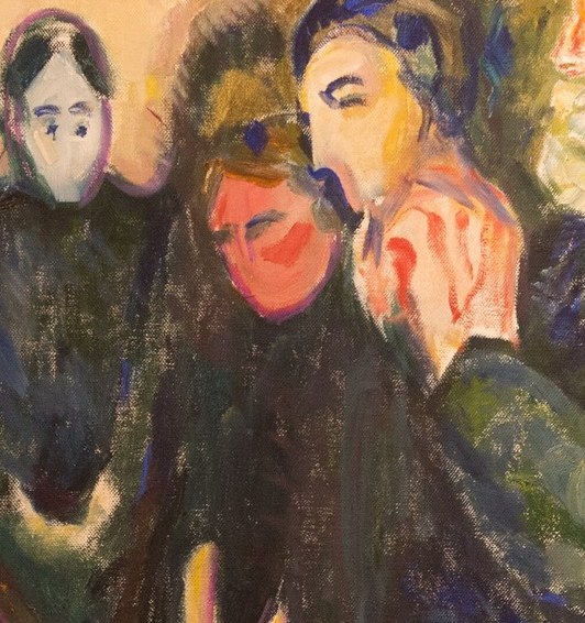 The figures convey a shared sense of introspection or discomfort.