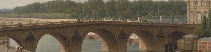 The central architectural element, its arches and stone structure dominate the scene, conveying a sense of permanence and Parisian grandeur.
