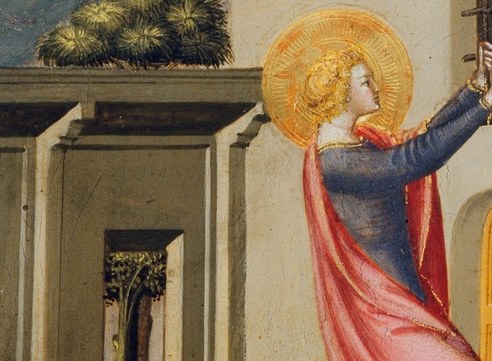 The saint slides his gift through the window, unseen.
