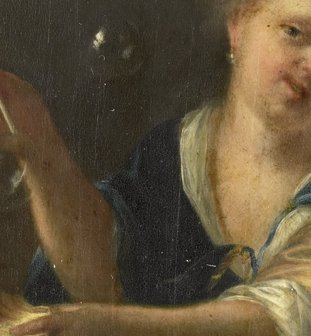 She blows a fragile bubble.