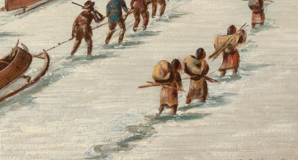 These straining figures show the immense physical effort required.