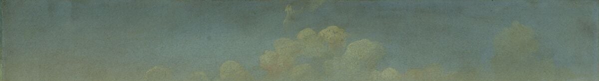 The sky carries no dramatic clouds or light effects , its uniform milky calm is a deliberate tonal choice that reinforces the unheroic, everyday character of the scene.