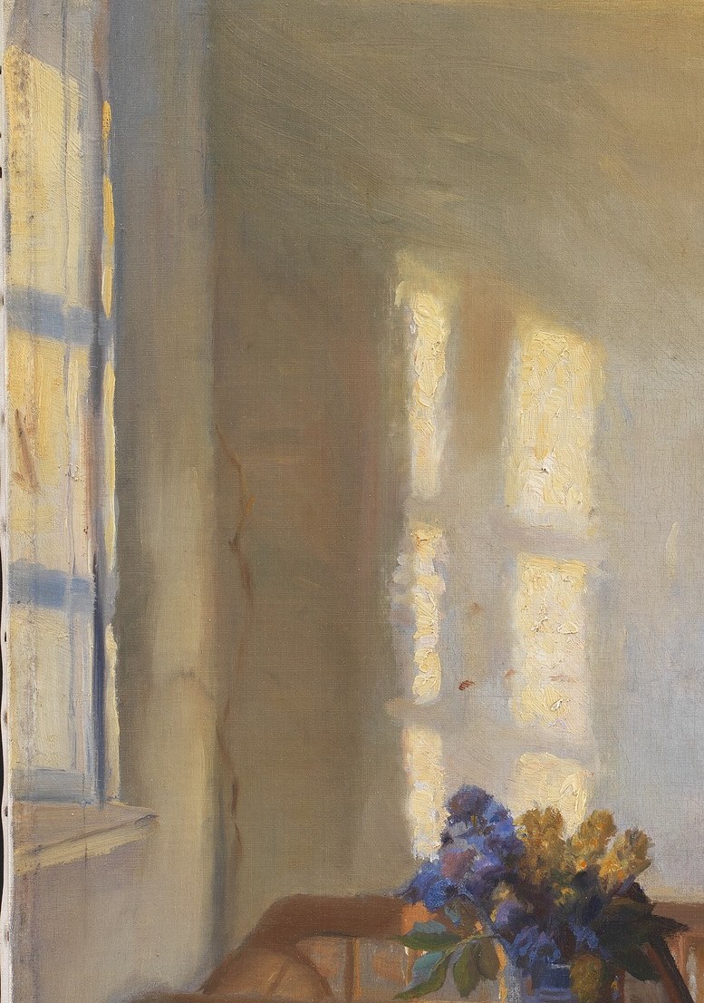 Sunlight streams from the window, illuminating the entire scene.