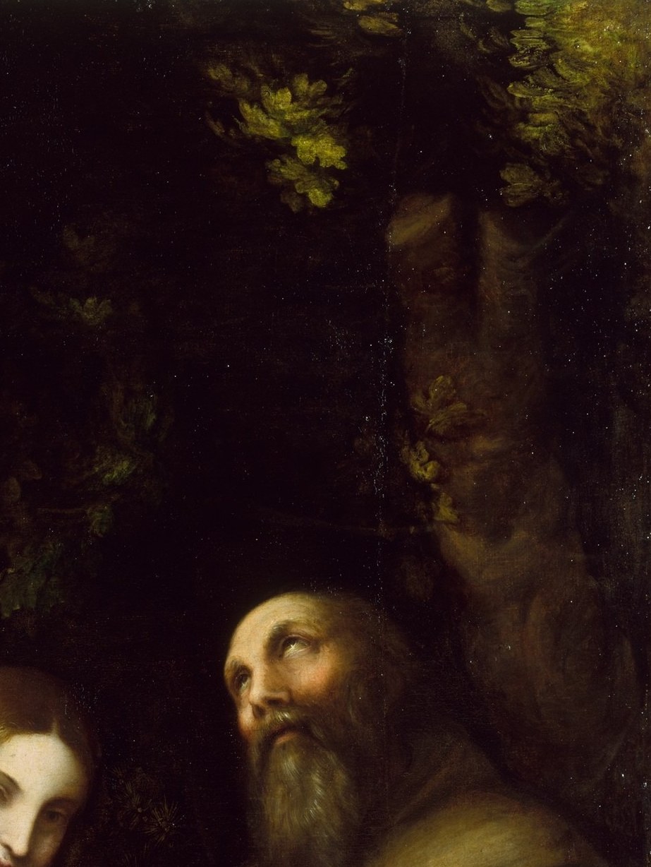 Older male saint shown in three-quarter view, his expression contemplative; pairing with Peter creates a framing bracket of patriarchal gravity