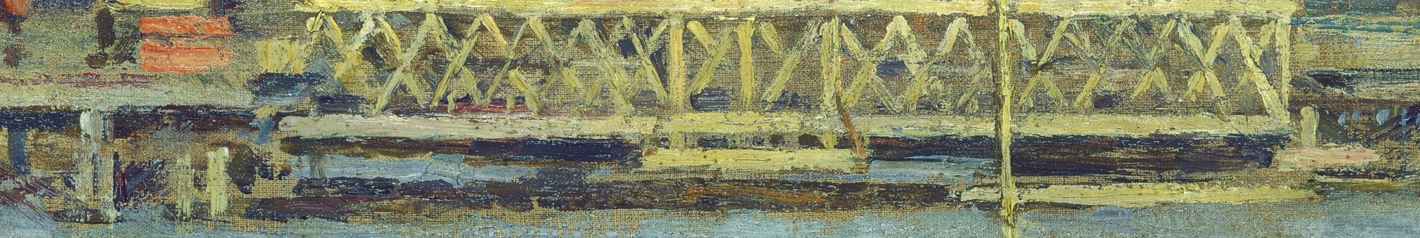 Beyond the sturdy structure, railway tracks cross the water.
