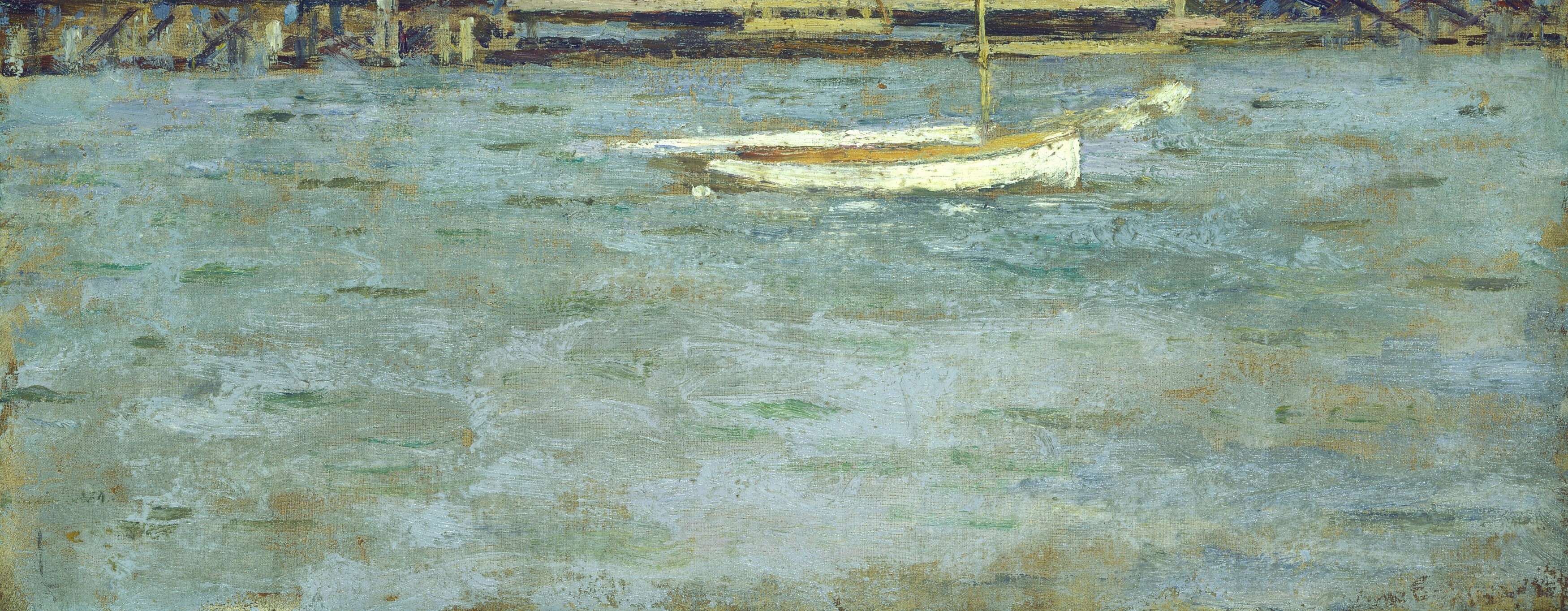 The brushstrokes convey the movement and light reflecting on the water.