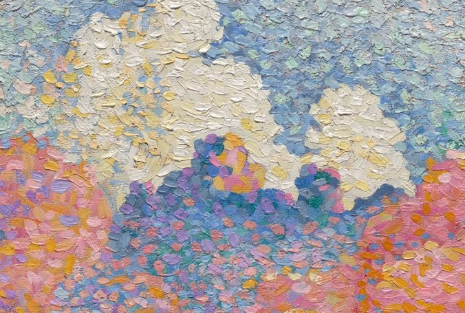 Small, distinct dots of color create this luminous effect.