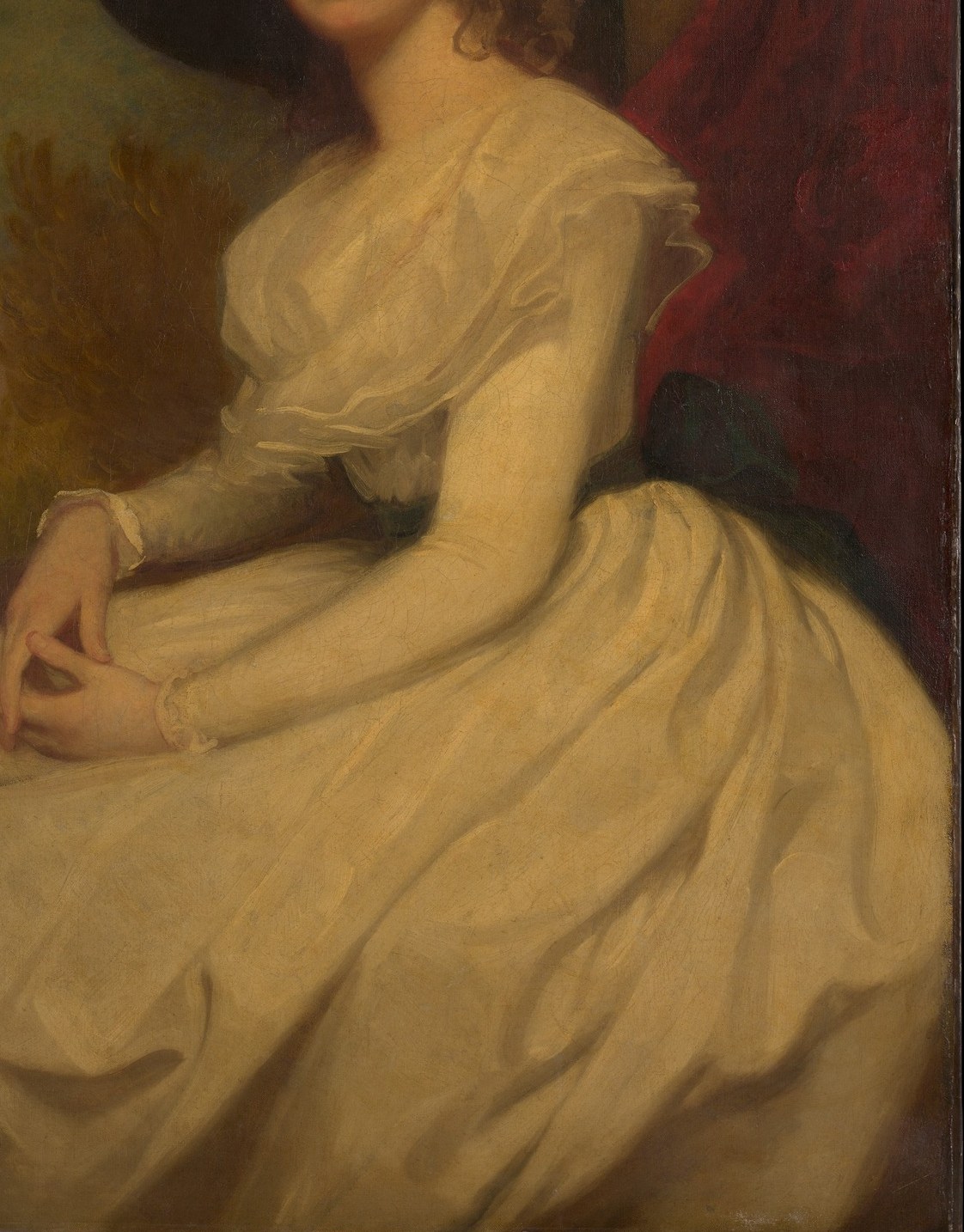 Her portrait shows the height of late 18th-century fashion.