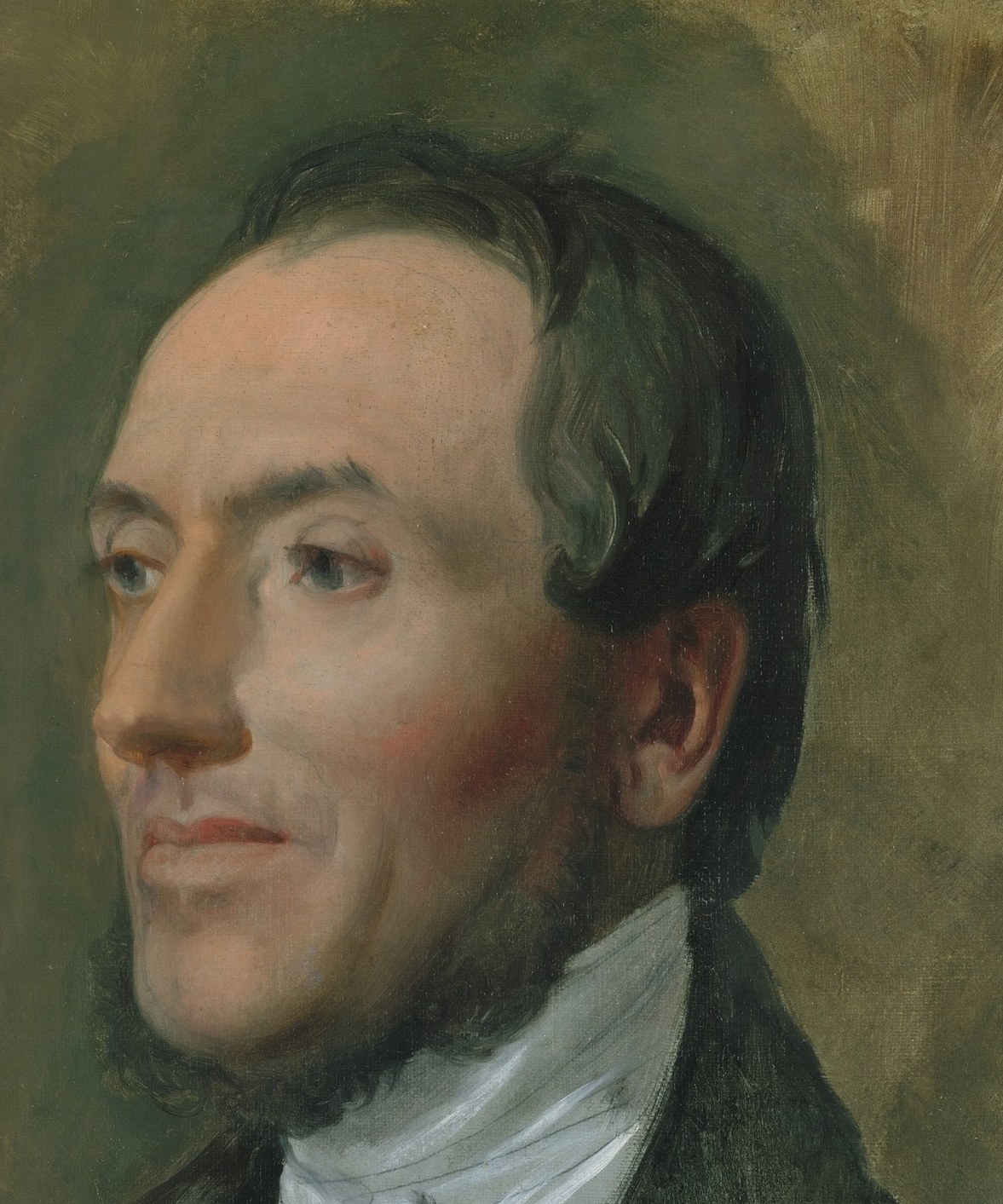 He pushes everything else into silence so the face and collar carry the whole painting.