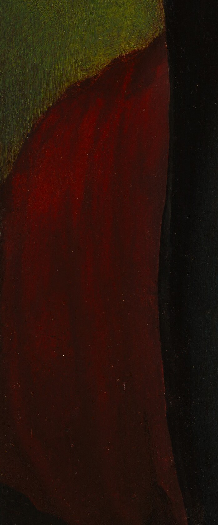 His crimson sleeve shows costly dyed fabric.