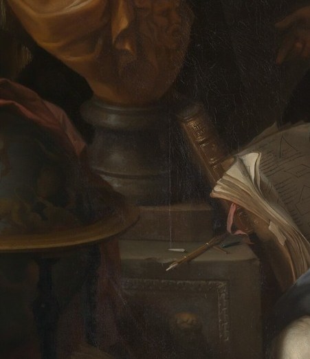 Minerva, goddess of wisdom and the arts, legitimises Jabach's collecting as intellectual virtue, not mere wealth display.