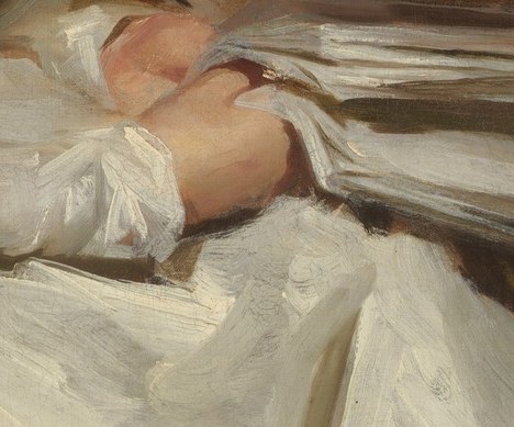The way her hands gently hold the papers suggests a connection to intellectual pursuits or personal correspondence.
