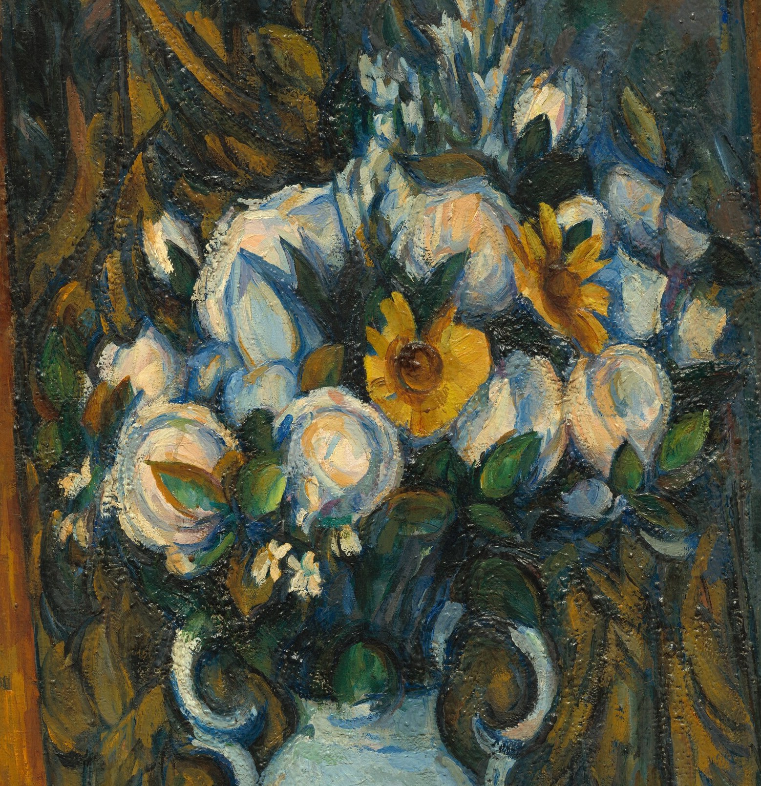 His visible brushstrokes build forms, not just outlines.
