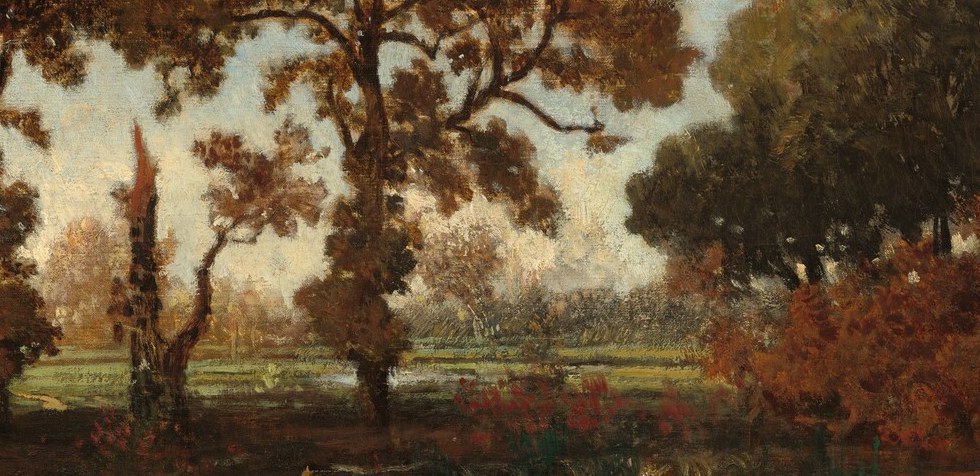 The soft focus and muted colors of the background create a sense of atmospheric perspective and distance.