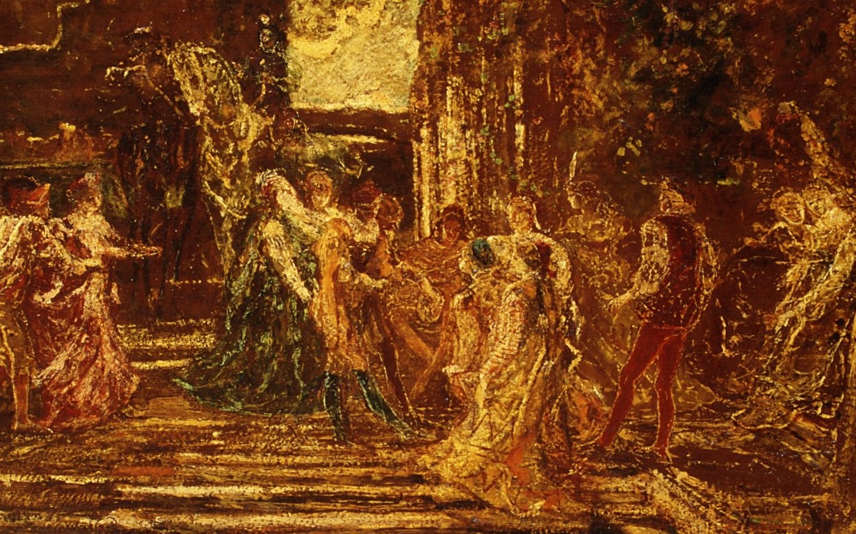 The overall warm, golden illumination unifies the scene and creates a dreamlike, opulent atmosphere.