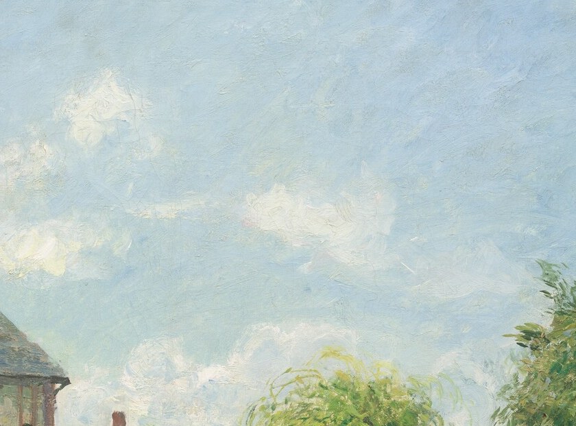This is Pissarro's own home at Eragny , the painting is autobiographical. The closed window hints at an interior life separate from the garden's openness.