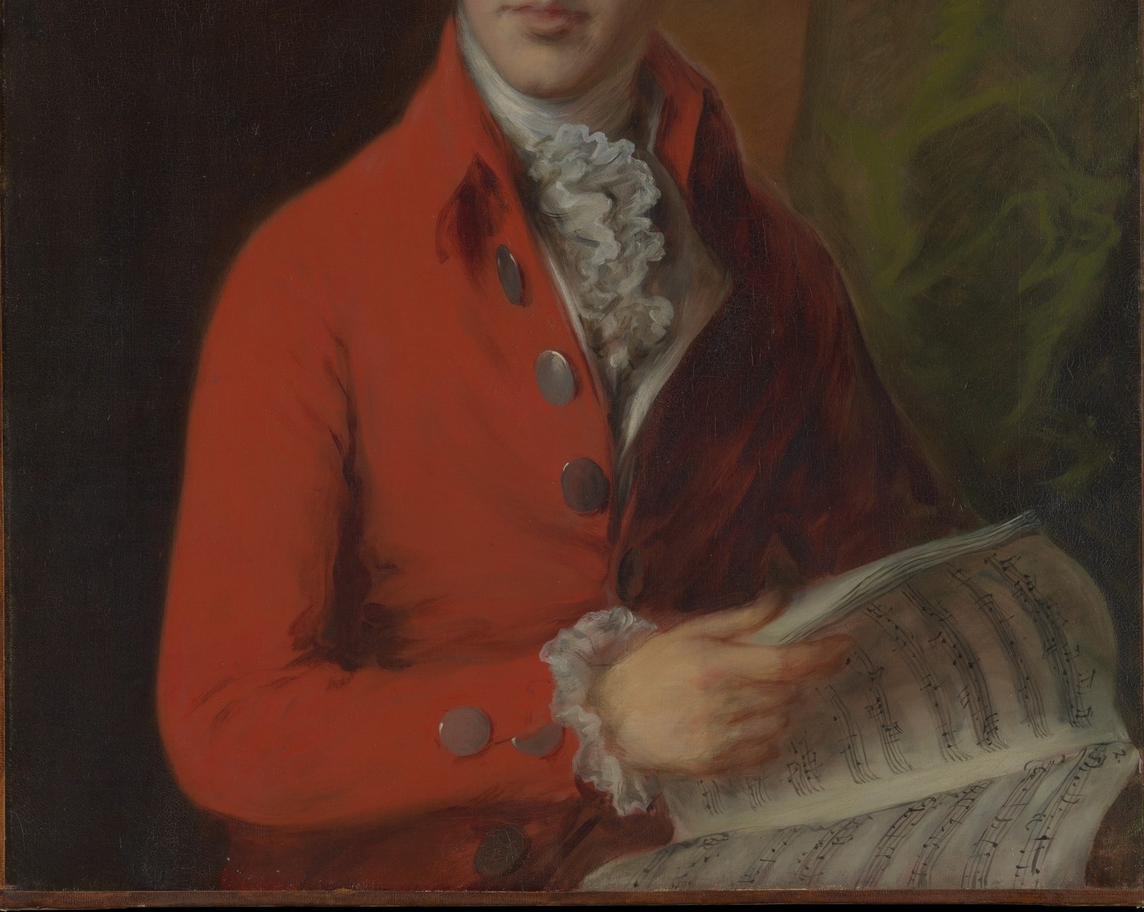 The saturated red is the compositional anchor of the whole painting , unusually bold even for Gainsborough, who often used cooler tones