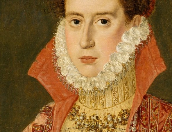 Her elaborate ruff and pearl necklace show immense affluence.